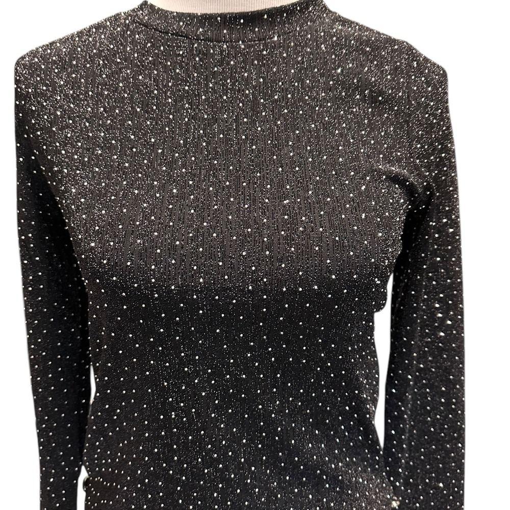ReStory Sparkly Top Mock Neck Long‎ Sleeve Party Shimmer Black Size L